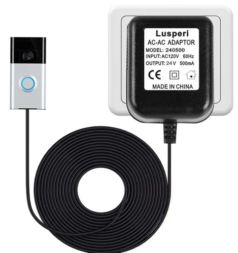 Vista 8 de Cable extra largo de 19.7 pies, transformador de timbre de 18V500mA compatible con timbres de video inalámbricos Ring, Nest, Eufy, Wyze, Arlo