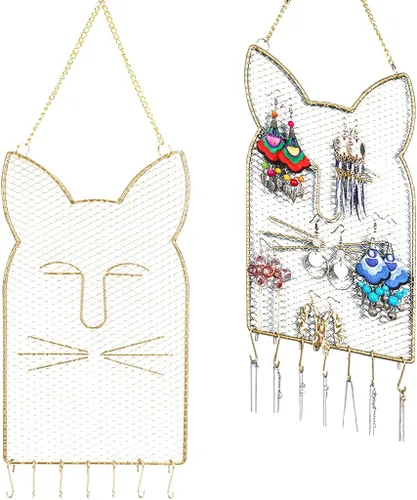 Vista 8 de Rolin Roly Organizador de pared para aretes, estante de joyería colgante con 8 ganchos en forma de nube para exhibir rejilla, pulsera dorada