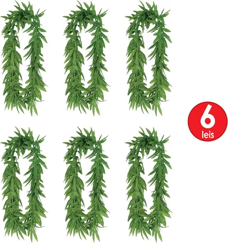 Vista 4 de Beistle Leis de hoja de helecho tropical de 6 piezas para recuerdos de fiesta hawaianos Luau, tema 420, accesorios de cabina de fotos de los años