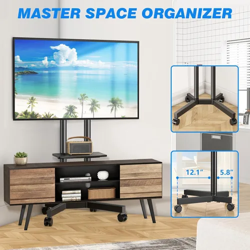 Vista 13 de Rfiver Soporte de TV rodante con estante para laptop, soporte de TV móvil con ruedas mejoradas para televisores de 32 a 75 pulgadas, carrito de TV