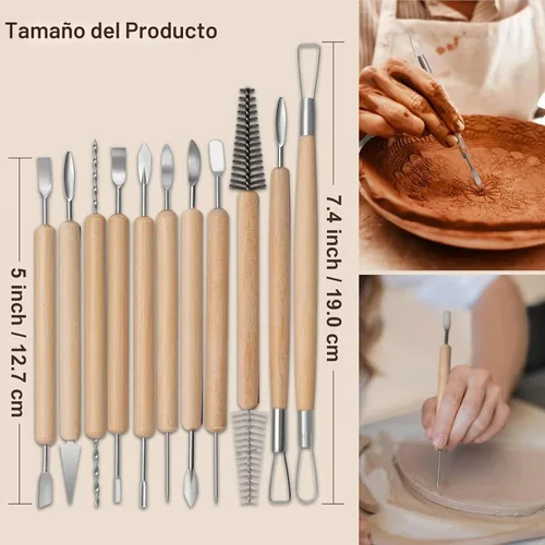 Vista 2 de Amrules - Kit de herramientas de escultura de arcilla polimérica de 43 piezas para adultos, color amarillo claro