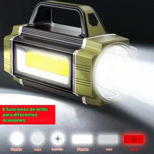 Vista 2 de Foco LED solar recargable, súper brillante 13000 lúmenes, reflector LED de mano, linterna de campamento multifunción, 6 modos de luz, IPX4