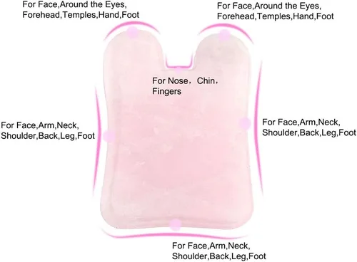 Vista 5 de Gua Sha Herramienta facial - Herramientas de masaje de spa para hinchazón ocular, círculo oscuro y drenaje linfático - Tabla de cuarzo rosa