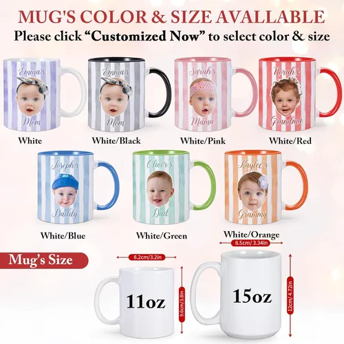 Vista 3 de Taza de café personalizada con cara de bebé, taza personalizada con foto, nombre y título, cumpleaños, Navidad, día del padre, día de la madre, baby