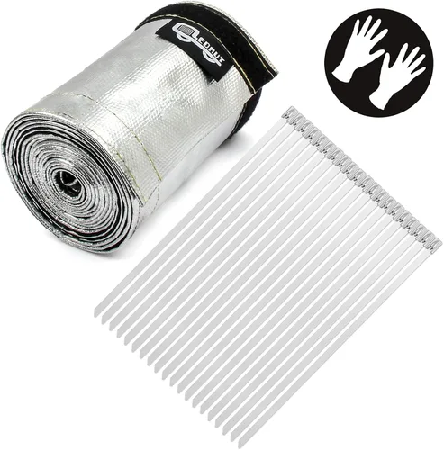 Vista 5 de Funda de calor aluminizada con protección térmica, línea de combustible, cable de calor, 1-1/2 pulgadas de diámetro interior x 10 pies con 20 bridas