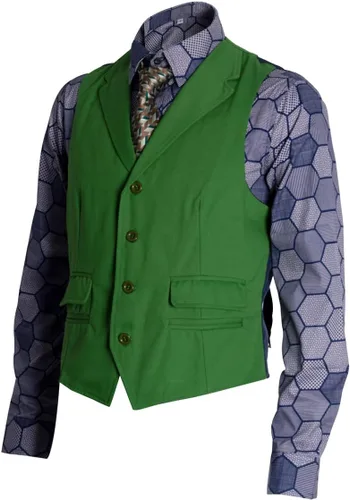 Vista 2 de Heath Ledger Joker - Disfraz de caballero de Halloween para hombre, camisa de vestir, chaleco con corbata