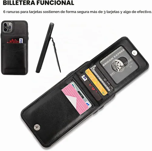 Vista 4 de KIHUWEY Funda tipo cartera para iPhone 11 Pro Max con soporte para tarjetas Negro