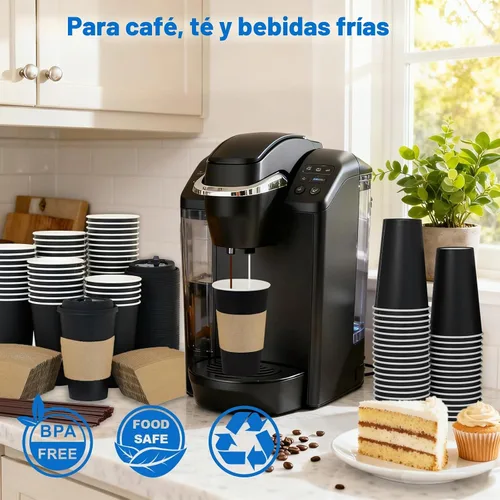 Vista 2 de Paquete de 50 Tazas de Café de 16 oz con Tapas y Fundas, Pajitas, Vasos de Papel Desechables Calientes Para Llevar de Viaje a Granel para Oficina