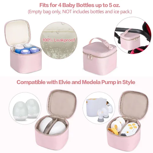 Vista 4 de Fasrom Mochila portátil para sacaleches con enfriador y bolsa de mano, compatible con bombas manos libres Momcozy Medela y Elvie, color rosa