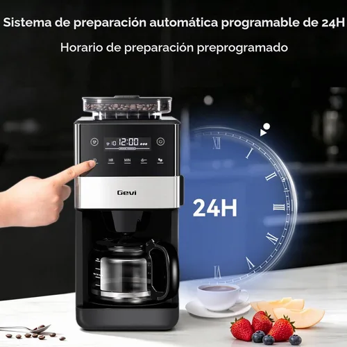 Vista 4 de Gevi Cafetera de 10 tazas para moler y preparar, pantalla táctil