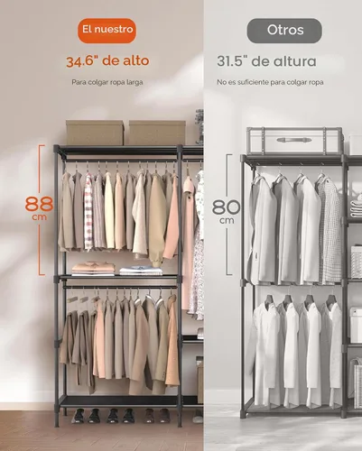 Vista 3 de CASAMAYA Perchero de Ropa, Armario Portátil, Armario de Capacidad Grande de 54.3 Pulgadas, Organizador de Almacenamiento de Ropa con Estantes y 3