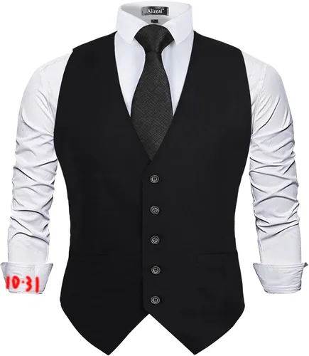 Vista 6 de Alizeal Chaleco clásico de color sólido para hombre, chaleco de esmoquin de ajuste regular para boda