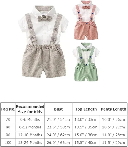 Vista 7 de Baby Boy Baptism Christening Outfit Bowtie Dress Shirt Suspenders Shorts Summer Wedding Party Formal Ring Bearer Suits