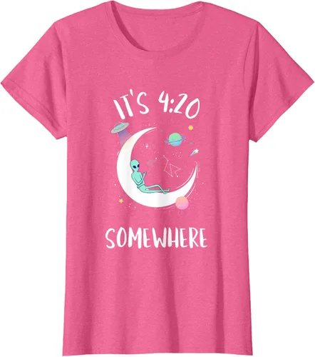 Vista 38 de Funny Weed Joint Smoking Moon Alien It's 4:20 Somewhere Camiseta, Negro, S