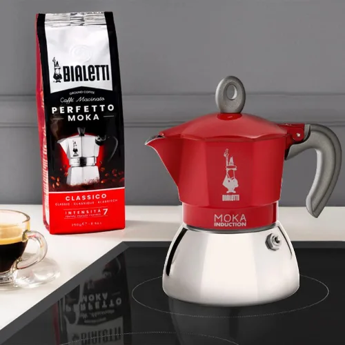 Vista 3 de Bialetti - Moka Induction, Olla Moka, apta para todo tipo de placas, 6 tazas de café expreso (9.4 onzas), rojo