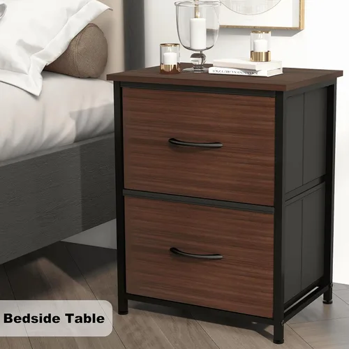 Vista 6 de LubanNese Mesita de noche con 2 cajones de tela, mesita de noche pequeña para habitación de los niños, mesa auxiliar con parte superior de madera