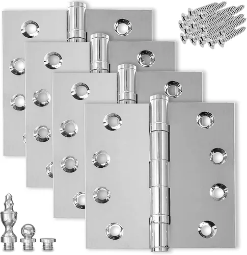 Vista 14 de Bisagra de puerta de latón macizo, rodamiento de bolas resistente, 4 x 4 pulgadas, con puntas decorativas de rosca incluidas, juego de 4 bisagras