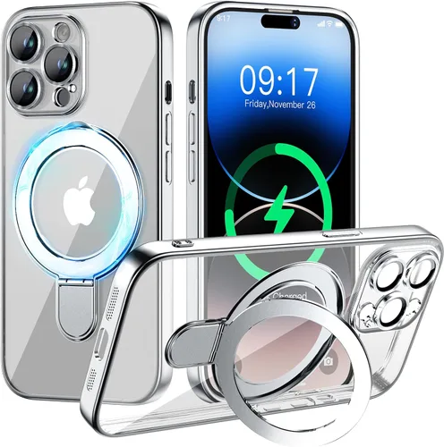 Vista 26 de Funda magnética para iPhone 14 Pro con soporte invisible [compatible con MagSafe] [protector completo de lente de cámara]