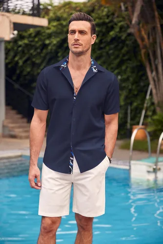 Vista 2 de COOFANDY Men's Dress Shirts Slim Fit Casual Short Sleeve Button Down Beach Shirt