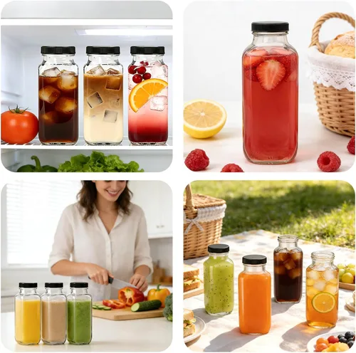 Vista 6 de Paquete de 16 botellas de jugo de vidrio de 8 onzas con tapas