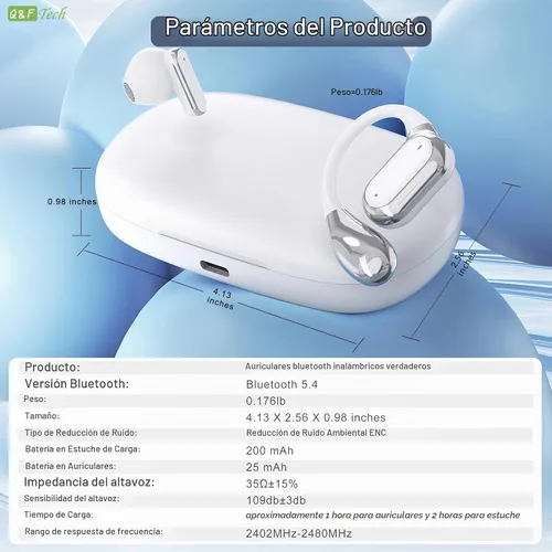 Vista 7 de Q&F Tech TWS - Auriculares inalámbricos Bluetooth que incluyen auriculares abiertos e intraurales, mini auriculares True Touch, llamadas de voz