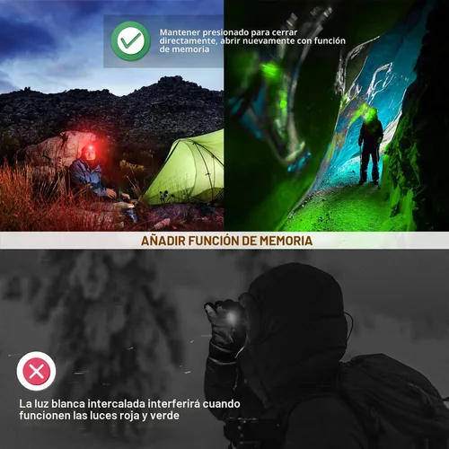 Vista 5 de EverBrite Faro, paquete de 5 faros para niños con luz roja y función de memoria, lámpara de cabeza para adultos y niños con 5 modos, faros