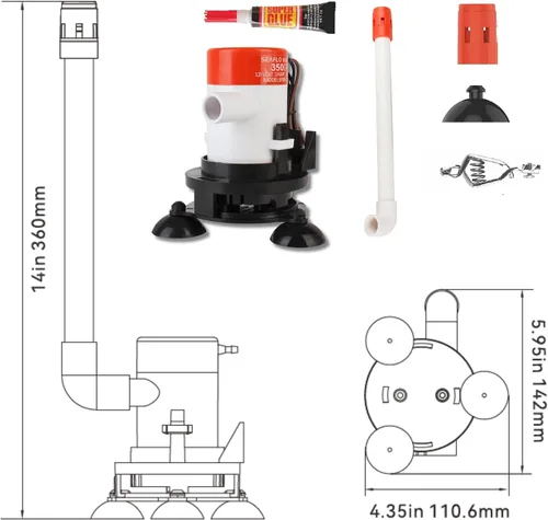 Vista 9 de SEAFLO Kit de bomba de aireación Livewell portátil serie 09 – 12 V, 350 GPH, sumergible, cabezal rociador ajustable, funcionamiento silencioso