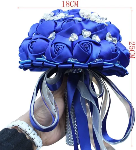 Vista 4 de S_SSOY Ramos de boda románticos personalizables con flores de seda para novia, ramo de broche de dama de honor para novia, con cinta de cristal