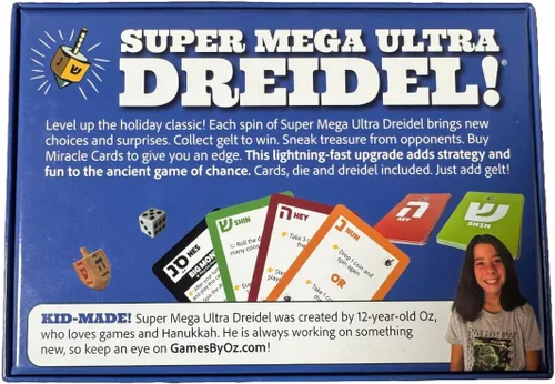 Vista 6 de Super Mega Ultra Dreidel - Juego de cartas añade un nuevo giro en una antigua tradición. Diversión familiar para 2 a 6 jugadores mayores de 7 años