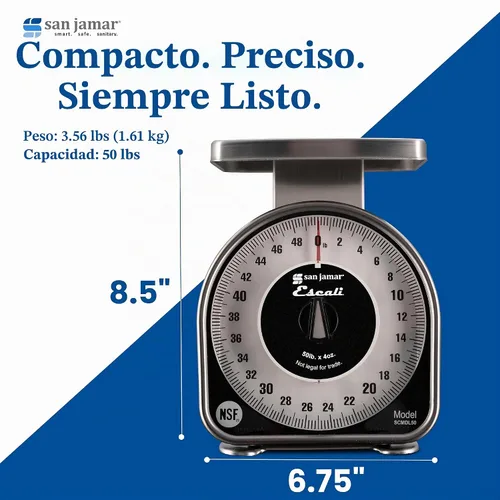 Vista 4 de San Jamar Escali - Báscula analógica para alimentos, SCMDL50, báscula mecánica de alimentos para cocinas y restaurantes, esfera de fácil lectura
