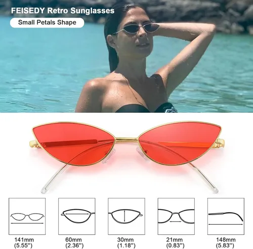 Vista 27 de FEISEDY Gafas de sol de diseñador de moda Retro pequeños pétalos forma arco templo diseño B2298