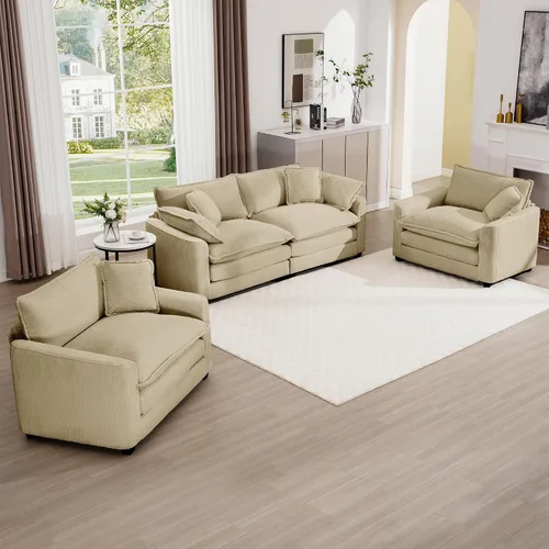 Vista 21 de mikibama Juego de sofá de lujo de 2 piezas, sofá de dos plazas y sillón, juego de sofás de pana moderna cómodos tipo nube para sala de estar