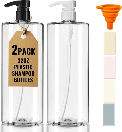 Vista 8 de 2 paquetes de botellas transparentes de 32 onzas con bomba negra Negro