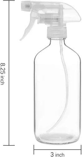 Vista 2 de Paquete de 9 botellas rociadoras de vidrio, botellas redondas Boston transparentes vacías de 16 onzas, recipiente recargable con rociador de gatillo