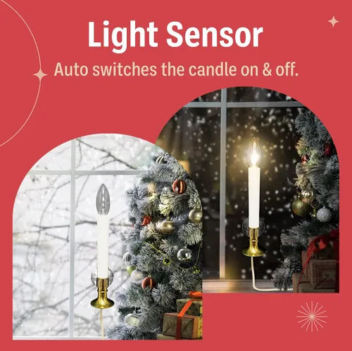 Vista 12 de Holiday Joy Velas de ventana con sensor de atardecer a amanecer con cable