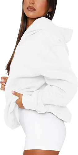 Vista 2 de PRETTODAY Sudadera con capucha de gran tamaño para mujer, sudadera casual de manga larga, color liso, suelta