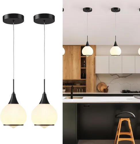 Vista 22 de Luces Colgantes para Isla de Cocina: Lámpara de Estilo Granja Dorada Cepillada con Vidrio Transparente - Globo de Mediados de Siglo de 10 Pulgadas