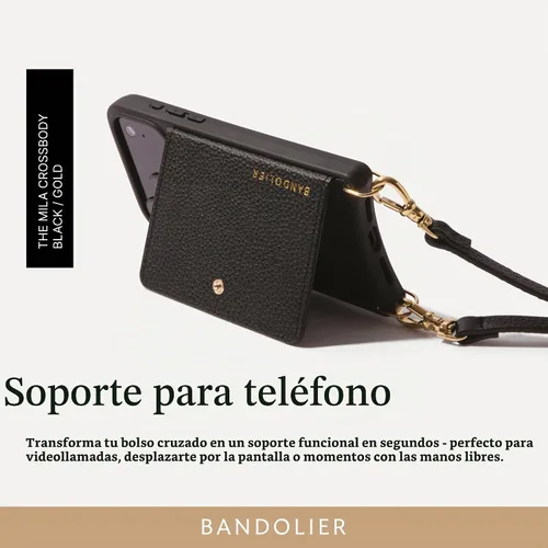 Vista 8 de Bandolier Mila Leather Crossbody MagSafe Case iPhone 17 Pro Max- Black/G Negro/Dorado