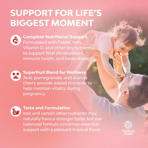 Vista 3 de Natures Craft Gomitas prenatales veganas para mujer, vitaminas prenatales gomosas para mujeres con ácido fólico de hierro y mezcla de superfrutas