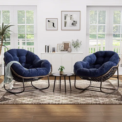 Vista 16 de Mecedora para patio al aire libre, silla mecedora de huevos de ratán para interiores, cómoda silla Papasan de gran tamaño con cojín más grueso
