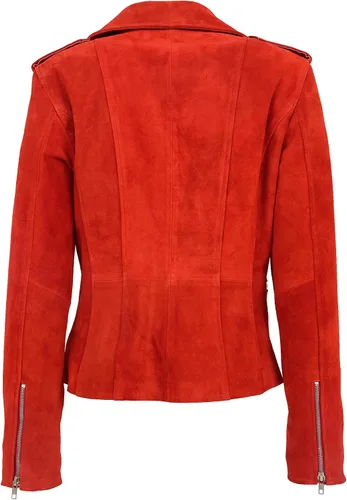 Vista 8 de Divergent Retail DR217 Women's Hardrock Biker Chich Leather Jacket Red Suede
