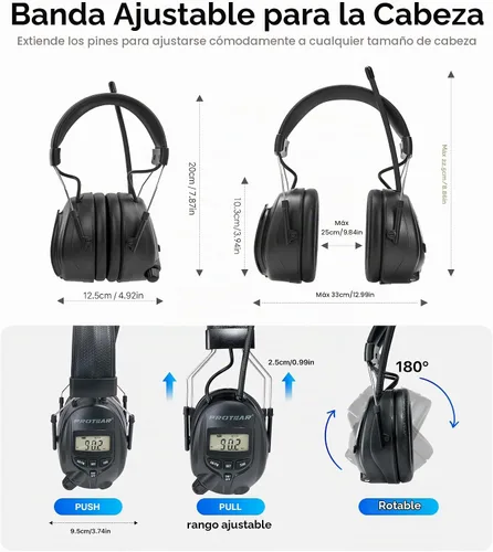 Vista 6 de Digital AM/FM Radio Hearing Protection Earmuffs, 25 dB NRR Radio Am Fm + Negro