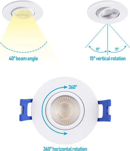 Vista 3 de TORCHSTAR CRI90 - Paquete de 6 luces empotrables LED de 5CCT de 2 pulgadas, aluminio, CRI90 Dimmable Adjustable Swivel Eyeball Downlight, ETL, IC