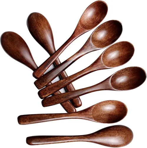 Vista 12 de 2 cucharas de madera natural nanmu de 6 pulgadas y 5.9 in, cucharas de madera, cucharas de sopa, cucharas de servir, cucharadita de madera