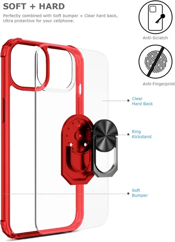 Vista 2 de Ring Kickstand - Funda transparente para iPhone 13 Mini de 5.4 pulgadas, protección contra caídas, funda protectora delgada, parachoques flexible +