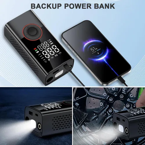 Vista 6 de COOLMAN Inflador de neumáticos, compresor de aire portátil, bomba eléctrica inalámbrica de 150 PSI, inflador de neumáticos portátil con medidor