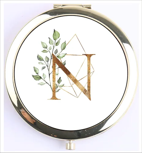 Vista 2 de Espejo compacto con monograma, espejo de bolsillo con inicial, para despedida de soltera, dama de honor, regalo (dorado, inicial: N)