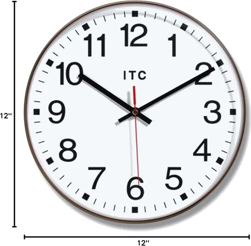 Vista 2 de Infinity Instruments Prosaic - Reloj redondo sin tictac de 12 pulgadas, funciona con pilas, fácil de leer, para oficina, aula, escuela, color marrón