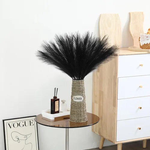 Vista 5 de Wertuirk 30 piezas de hierba de las pampas negra - Decoración de hierba de las pampas artificial de 24 pulgadas, hierba de las pampas artificial