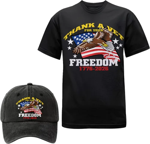 Vista 13 de Camiseta personalizada del 250 aniversario de Estados Unidos, camiseta patriótica veterana con juego de gorra, regalo para soldados retirados